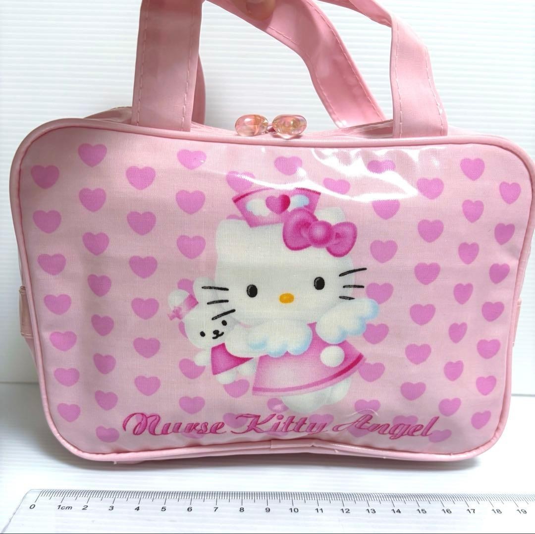 Sanrio Hello Kitty Nurse Angel Pouch Bag With Heart Charm Pink 2002 Rare