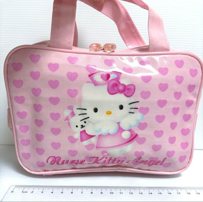 Sanrio Hello Kitty Nurse Angel Pouch Bag With Heart Charm Pink 2002 Rare