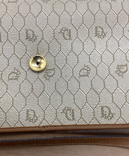 Dior Honeycomb Chain Shoulder Crossbody Bag Beige Canvas Leather Vintage Auth