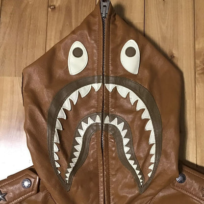 BAPE cowhide leather Shark full zip hoodie jacket A Bathing Ape Size M
