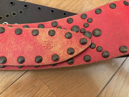 Diesel Women Red Studded Decorative Leather Belt Wide Design Luxury Classic ITA