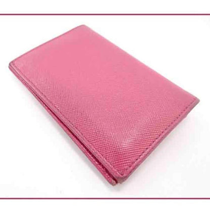 Authentic ◆ PRADA Pink Saffiano Leather Card Holder Card case Pink x Gold Logo ◆