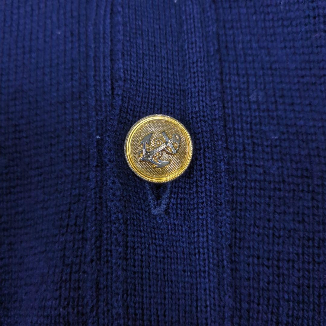 J.PRESS Wool 100% Cardigan Gold Button Emblem Embroidery Navy L From Japan