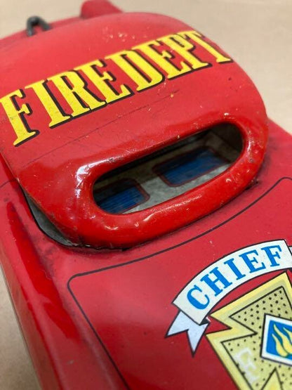 Tinplate Red Car FIRE DEPT FD CHIEF Showa Retro Vintage
