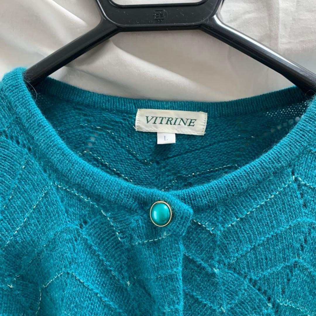 Turquoise knitted pattern cardigan with sequinned trim, size L