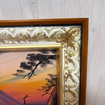 Red Mt. Fuji 3D Wooden Frame Art Showa Retro