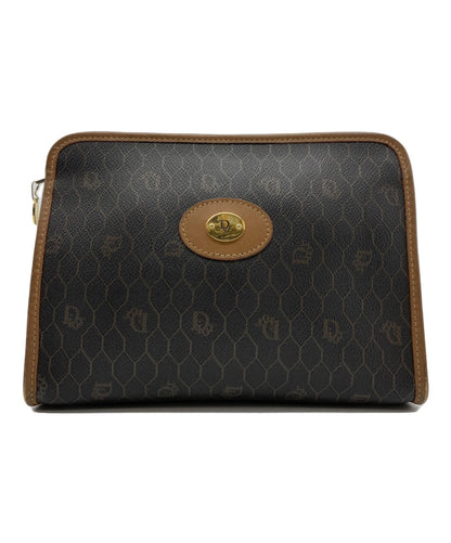Dior Honeycomb Clutch Bag Brown Canvas Leather Vintage Authentic
