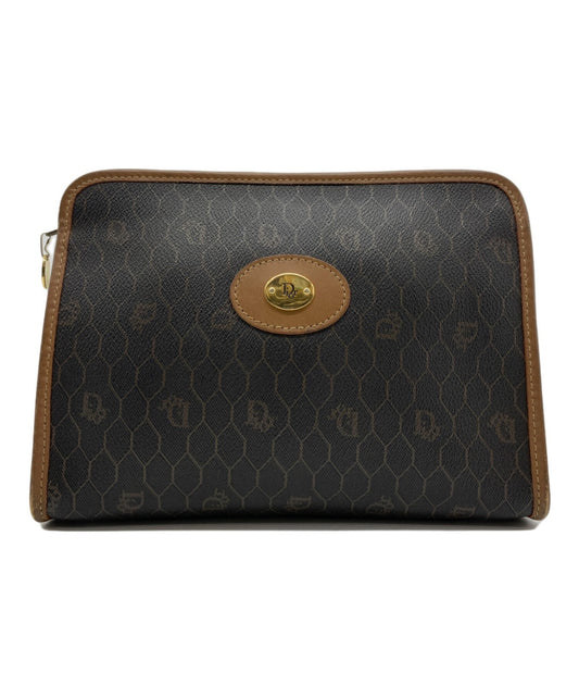 Dior Honeycomb Clutch Bag Brown Canvas Leather Vintage Authentic