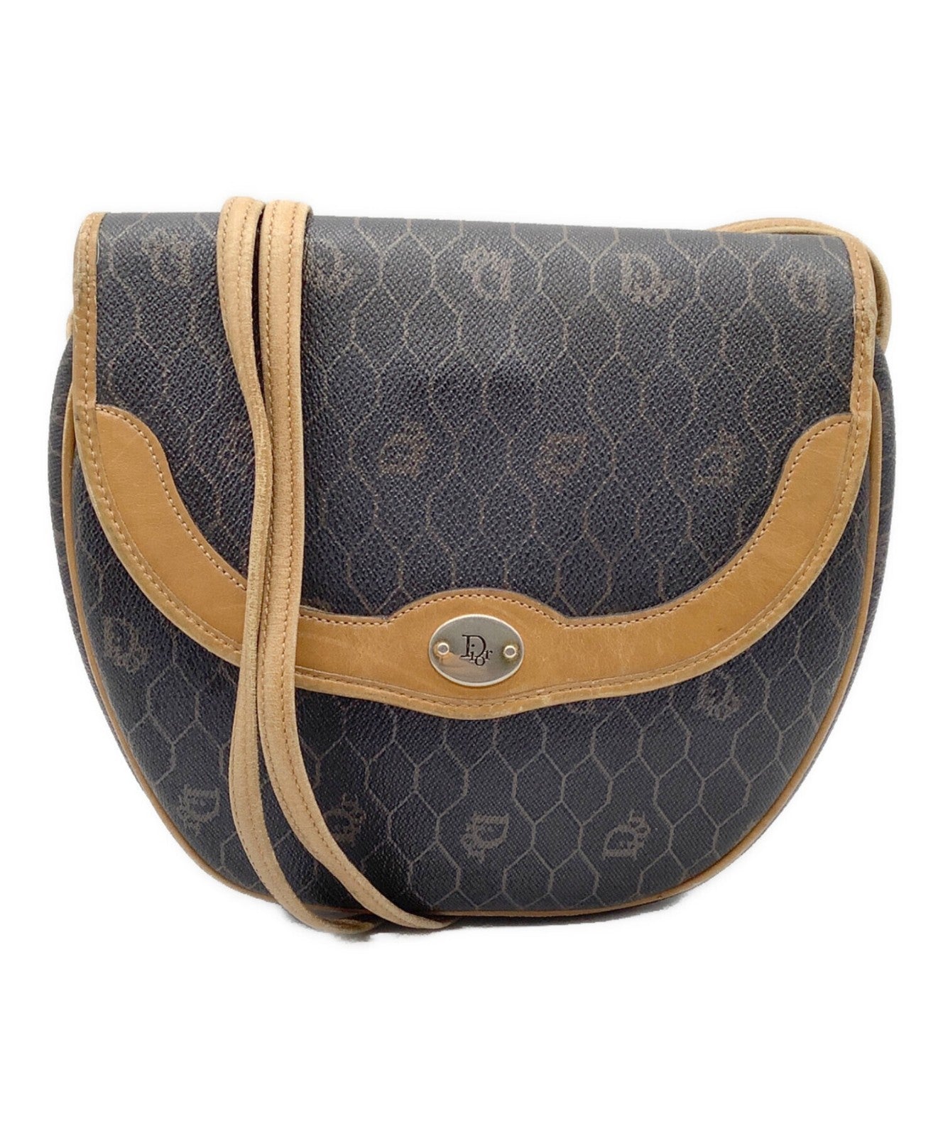 Dior Honeycomb Shoulder Crossbody Bag Brown Canvas Leather Vintage Auth