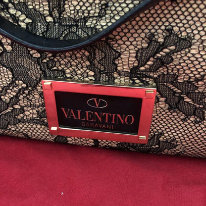 Valentino Black Lace Tote Bag – A4 Capacity Stylish Designer Handbag Authentic