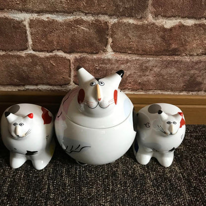 Beautiful, rare Villeroy & Boch 3-piece cat condiment case set