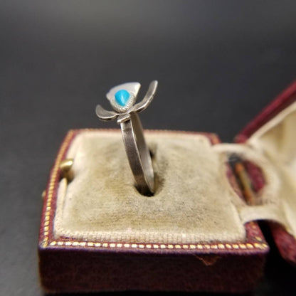 UP TOP Bird Motif Turquoise Blue Ethnic 925 Silver Vintage Ring Thunderbird