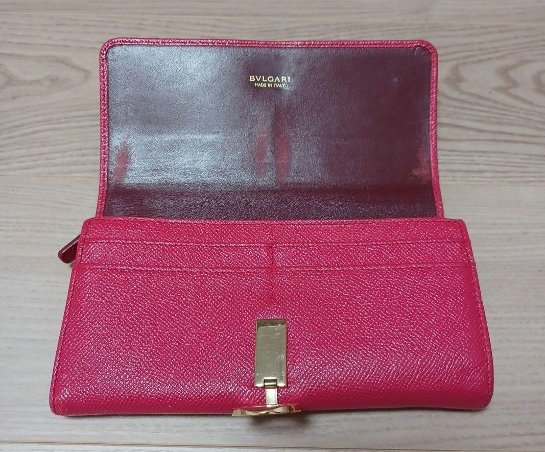 BVLGARI Long Wallet Leather Pink Gold Auth bs26284