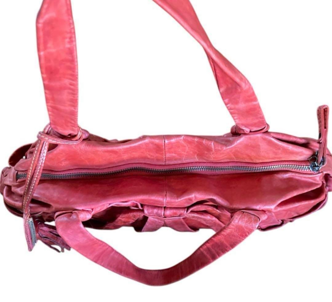 Diesel Women Genuine Leather Shoulder Bag Tassel A4 Size Storage Capacity Red