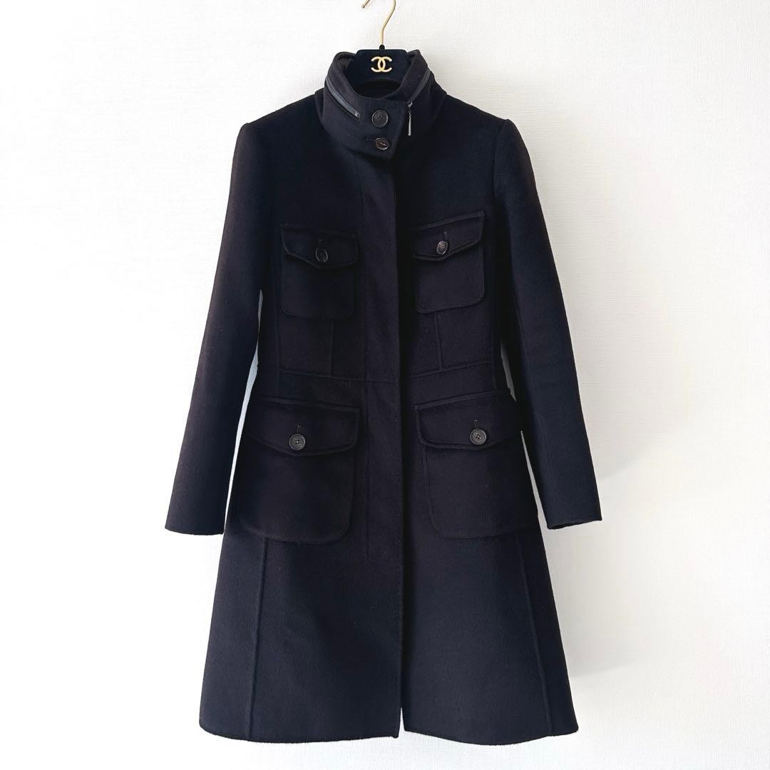 S Max Mara Wool Stand Collar Coat Hooded Dark Brown Size 36