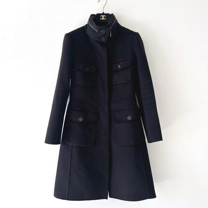 S Max Mara Wool Stand Collar Coat Hooded Dark Brown Size 36