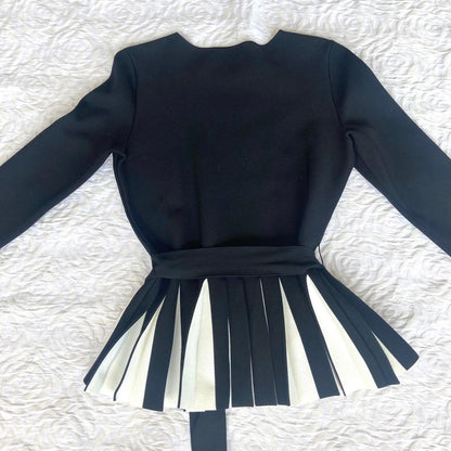 Carolina Herrera Peplum Set Up Size S Black White Pleated Top Skirt