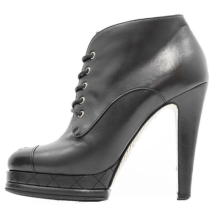 CHANEL Boots High Heels G28406 COCOMark Logo Lace-up Women Size 36 1/2 Black