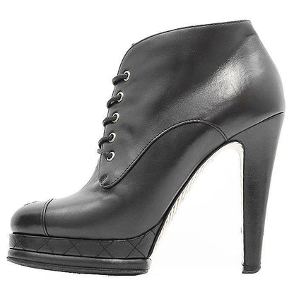 CHANEL Boots High Heels G28406 COCOMark Logo Lace-up Women Size 36 1/2 Black