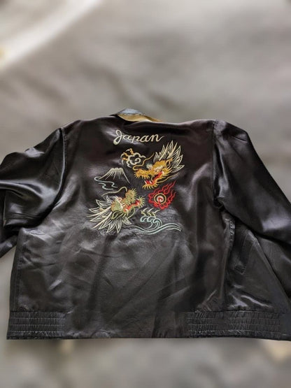 PINK DRAGON Sukajan Tiger Embroidery Jacket Reversible Satin Size M Mens