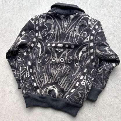VINTAGE LONGHOUSE Thick Knit Cardigan Sweater Black L