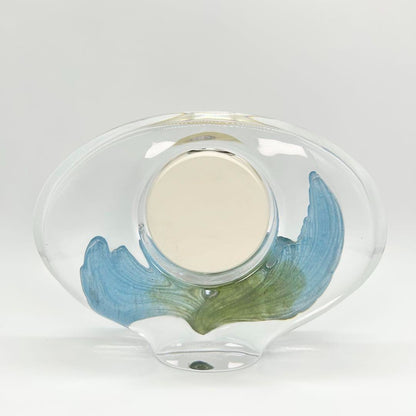 Authentic Daum France Crystal Table Clock Blue Green Clear Gold Used From Japan
