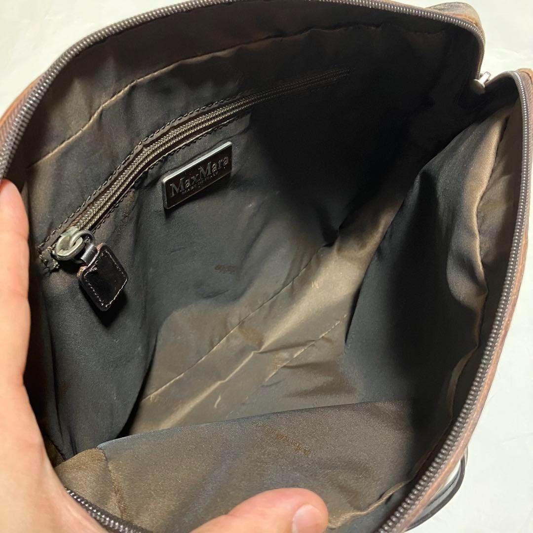 Max Mara Tote Bag Vintage Leather 33.5cm 13.2in Italy Brown Used Classic Style