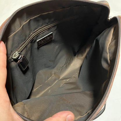 Max Mara Tote Bag Vintage Leather 33.5cm 13.2in Italy Brown Used Classic Style