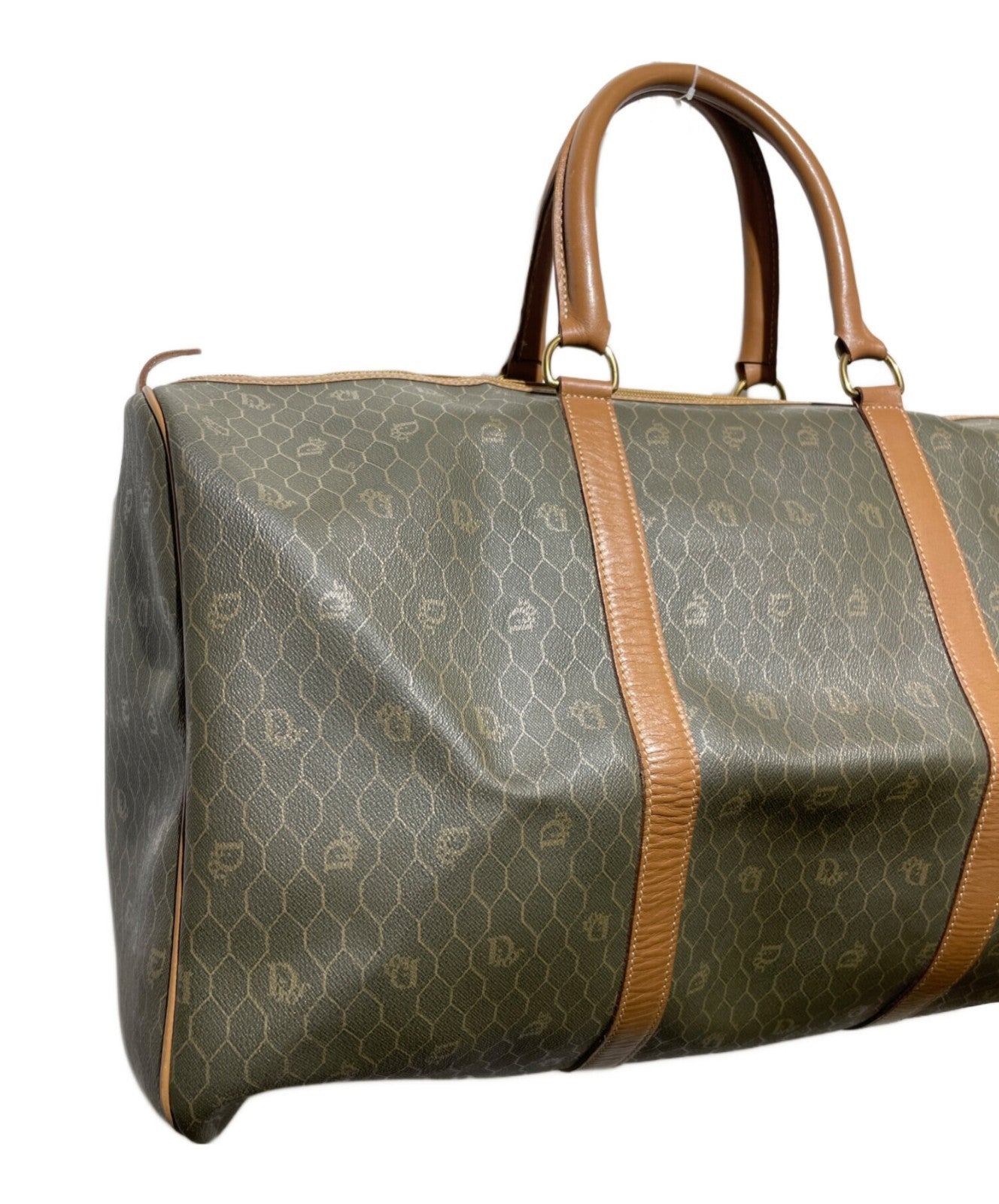 Dior Honeycomb Hand Bag Gray Canvas Leather Vintage Authentic