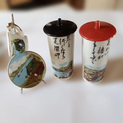 Japanese Landscape Painting Lidded Cup Collection
