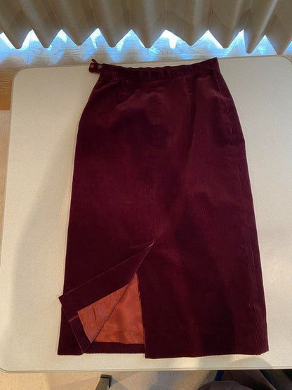 Ralph Lauren Burgundy Corduroy Skirt Size 7 Slit Detail Lined