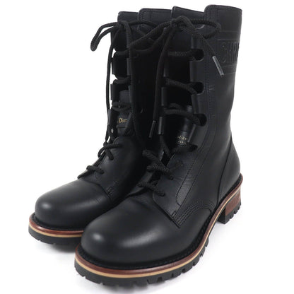 Excellent Christian Dior boots Quest Logo embossed lace-up combat boots leat...