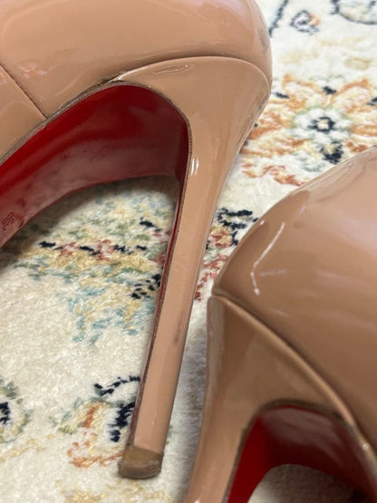 Rare Christian Louboutin Beige Open Toe Heels Size EU38 / US8 Wedding Party Auth