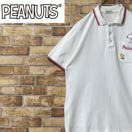Peanuts Snoopy Polo Shirt White Tricolor M Used Casual Short Sleeve