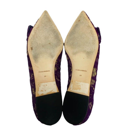 Dolce&Gabbana Women 8.0US Purple Lace Bijou Flat Shoes Luxury Elegant Classic