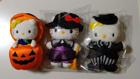 Used Hello Kitty Halloween Plush Set Pumpkin, Witch & Sorcerer Plushies