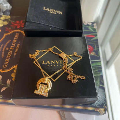 Lanvin Paris Vintage Chain Necklace Pendant Gold L-45cm