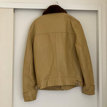 Acne Studios Beige Leather Fur Collar Jacket Size 44 M Women Pre-Owned Japan FS