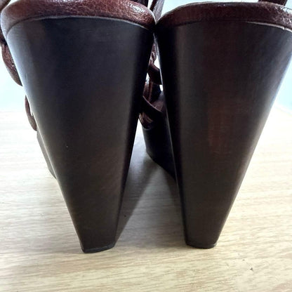 Rare Miu Miu Brown Leather Wedge Sandals 38.5 EU Beautiful Condition
