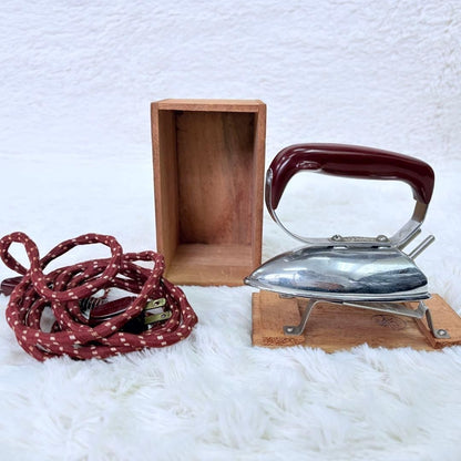 Showa Retro Toshiba Midget Iron with Wooden Box - Antique Collection