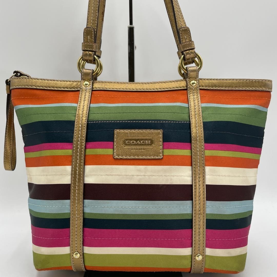 Coach Tote Bag Canvas Multicolor Stripe