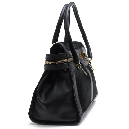 Max Mara Margaux Tote Bag HandBag Black Calf Leather Gold Hardware Used