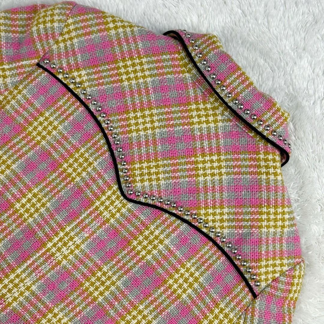 Miu Miu Tweed Coat Outerwear Fashion Jacket Pink Plaid Checkered size 38 Used