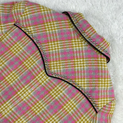Miu Miu Tweed Coat Outerwear Fashion Jacket Pink Plaid Checkered size 38 Used