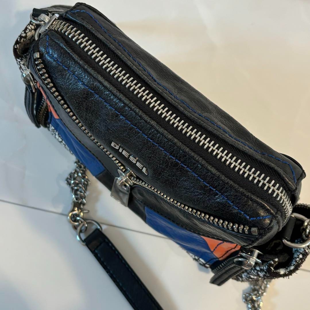 Diesel Women Shoulder Bag Chain Leather Zipper Black Multicolor Luxury Stylish