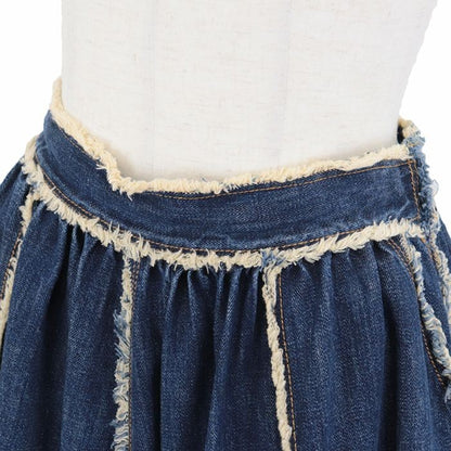 Christian Dior 100％ Cotton Cut-Off Fringe Denim Skirt Women Size 36 Indigo