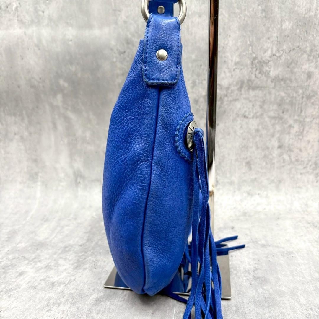 Ralph Lauren Leather Shoulder Bag Handbag Fringe Blue archive Hobo Used Rare
