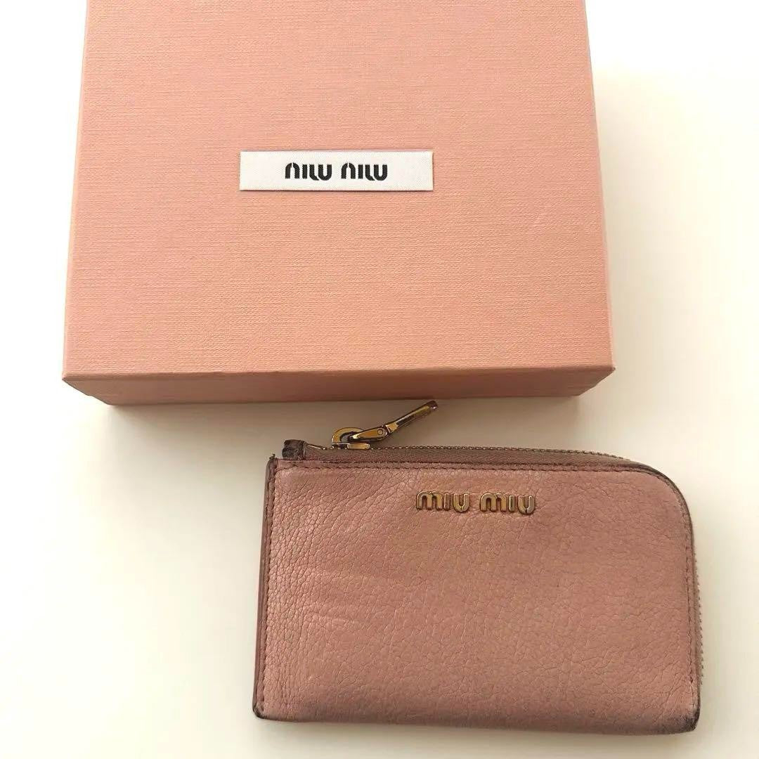 Auth MIU MIU Coin Case Key Pouch Pink Leather 5PP026 Used