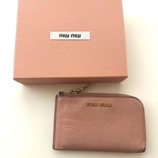 Auth MIU MIU Coin Case Key Pouch Pink Leather 5PP026 Used