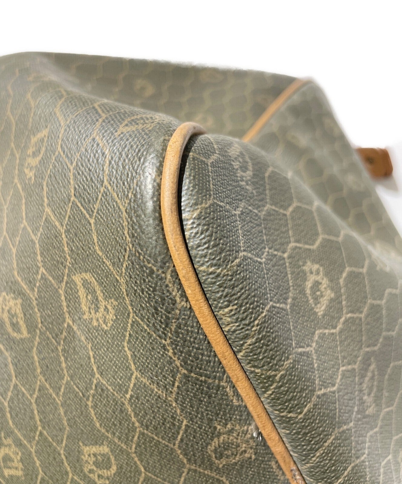 Dior Honeycomb Hand Bag Gray Canvas Leather Vintage Authentic